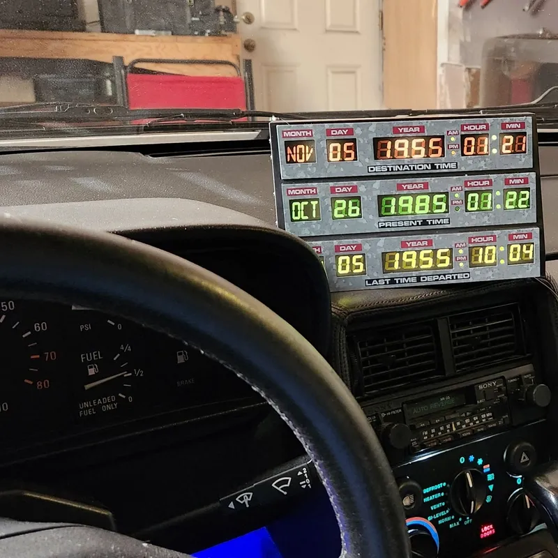 Front view of the DeLorean DMC-12 at a venue